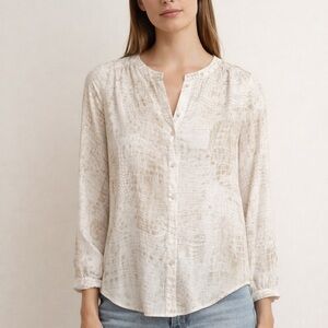Dalia Ivory Croc Print Button Front Blouse Long Sleeve